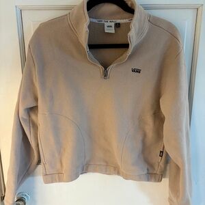 Vans ComfyCush Fleece Pullover Cropped Quarter Zip Beige Cozy Casual Size M